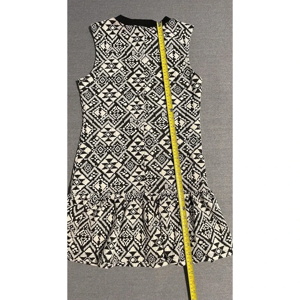 Black White Patterned Sleeveless Dress Geometric Print Fit Flare Casual Dress